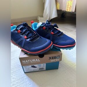 Xero Shoes Women's Scrambler Low Sodalie Blue Orange size 8 Barefoot Shoes